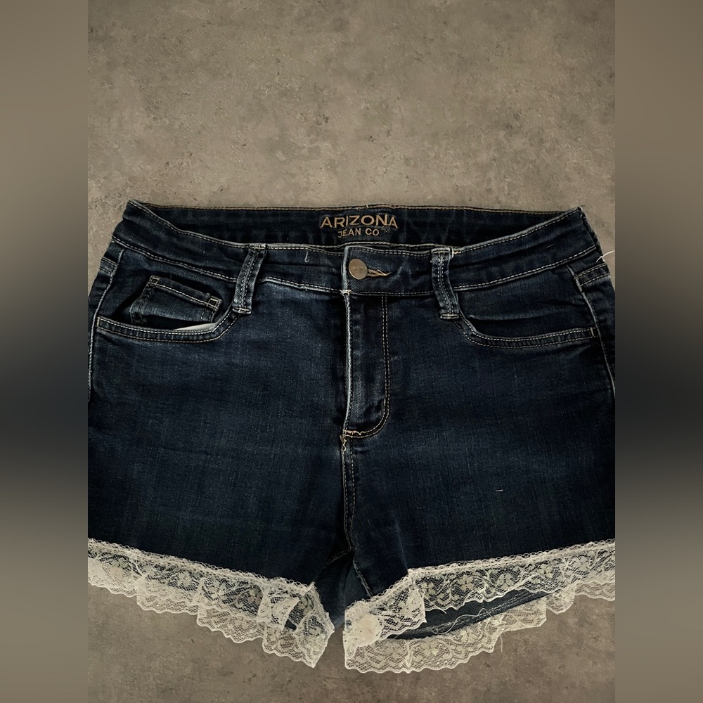 Arizona Jean Company Dark Blue Jean Shorts with White Lace Trim